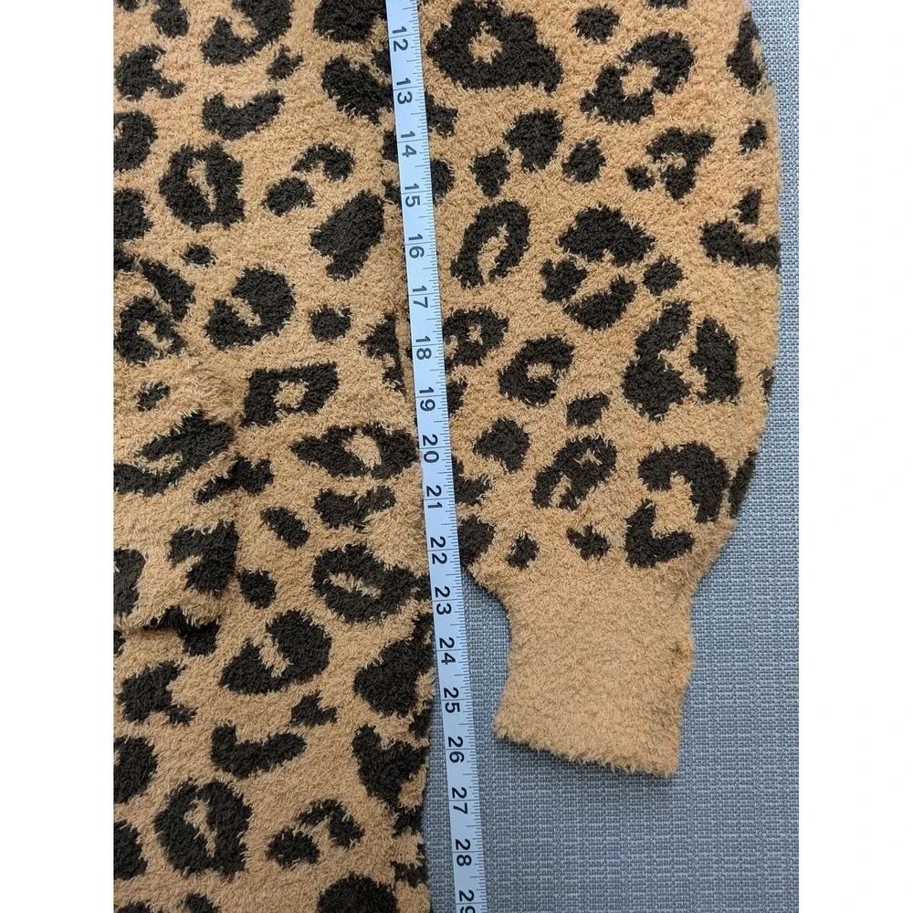 Big Blanket Co Sleepshirt Womens OSFA Beige Leopard Hooded Fleece Cozy Oversized